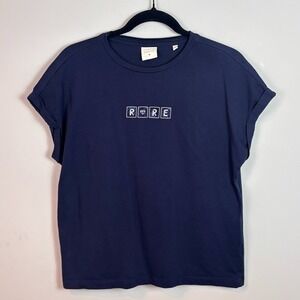 Rareism Womens Alexy Navy 100% Cotton "Rare Gym" Cotton Tee size MED Cap Sleeve